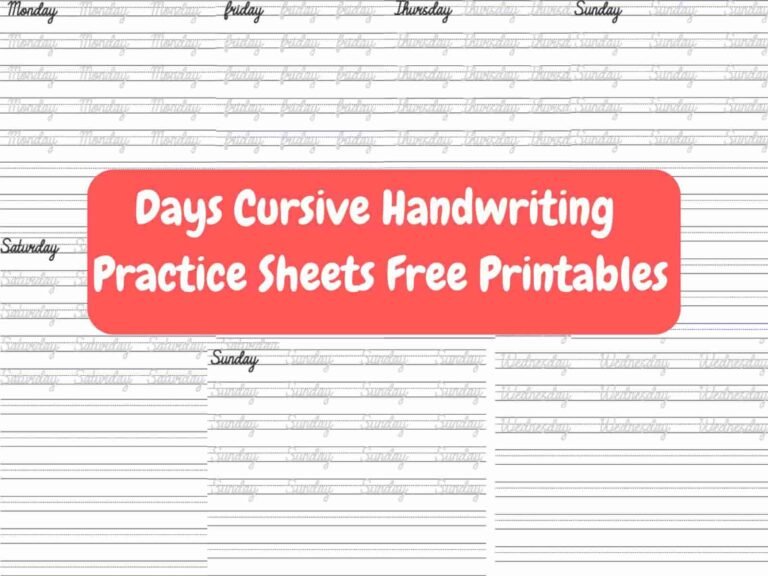 Days Cursive Handwriting Practice Sheets free printable pdf file