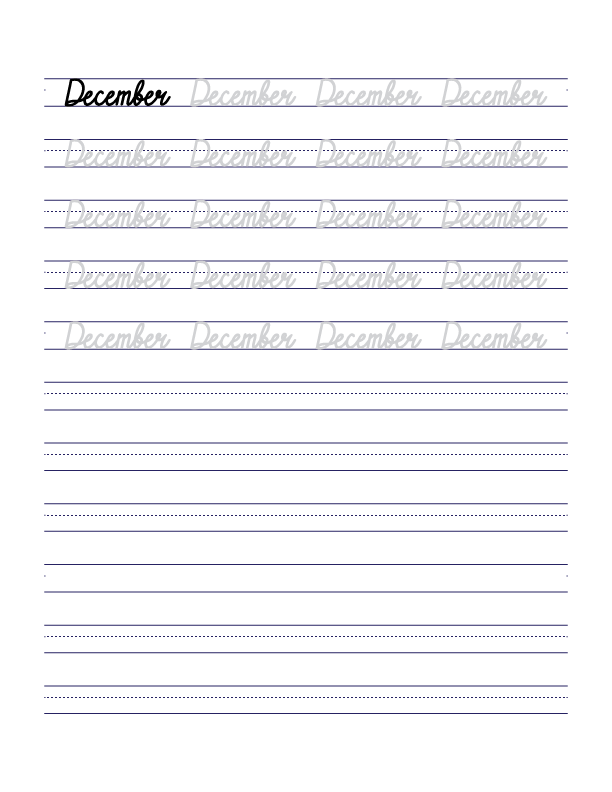 December Cursive Handwriting Practice Sheet