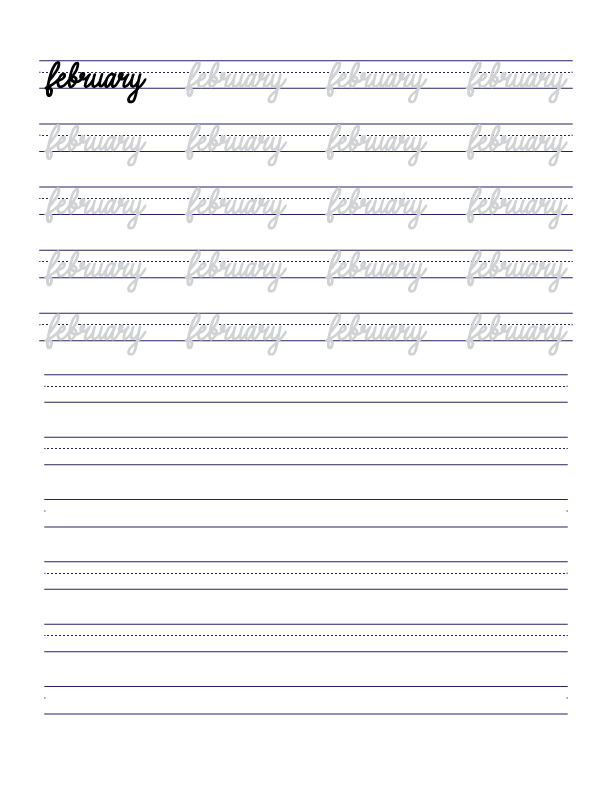 February Cursive Handwriting Practice Sheet