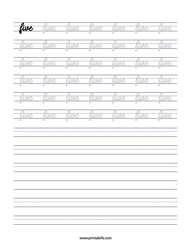 Five Number Writing Practice Sheet