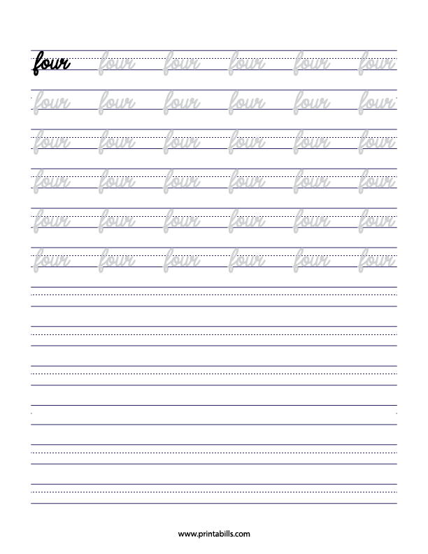 Four Number Writing Practice Sheet