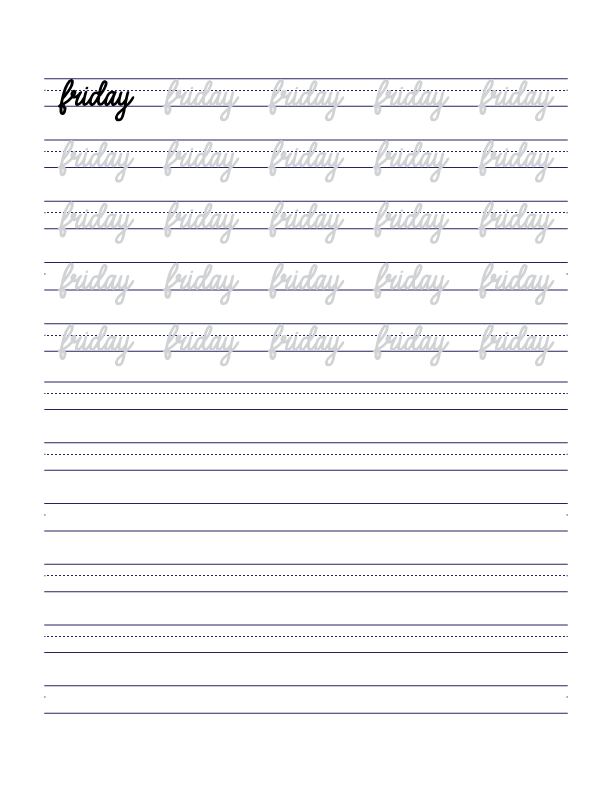 Friday Cursive Handwriting Practice Sheets
