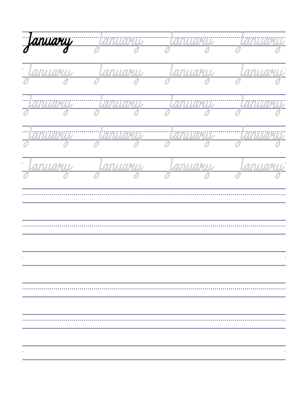January Cursive Handwriting Practice Sheet