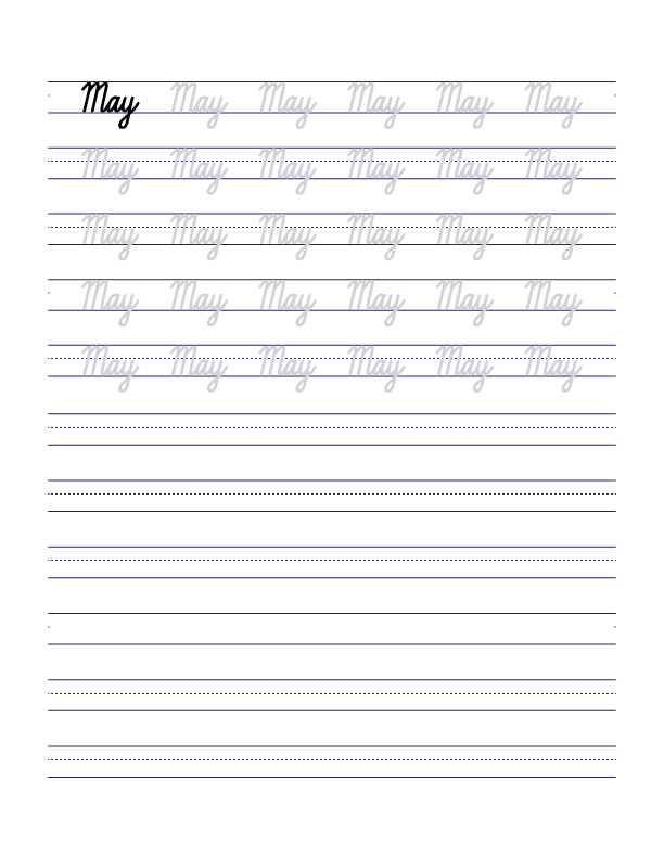 May Cursive Handwriting Practice Sheet