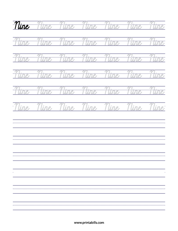 Nine Number Writing Practice Sheet