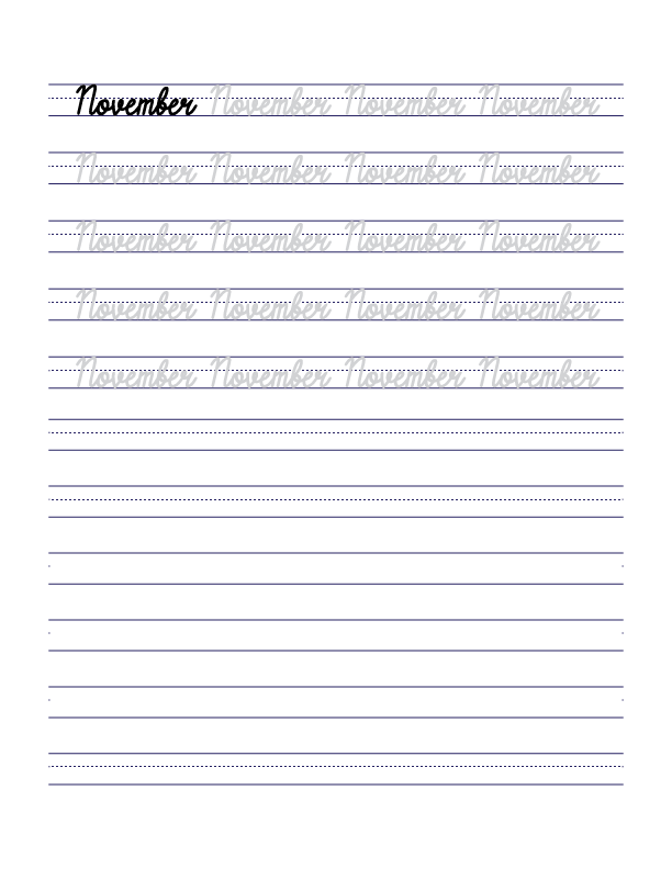 November Cursive Handwriting Practice Sheet