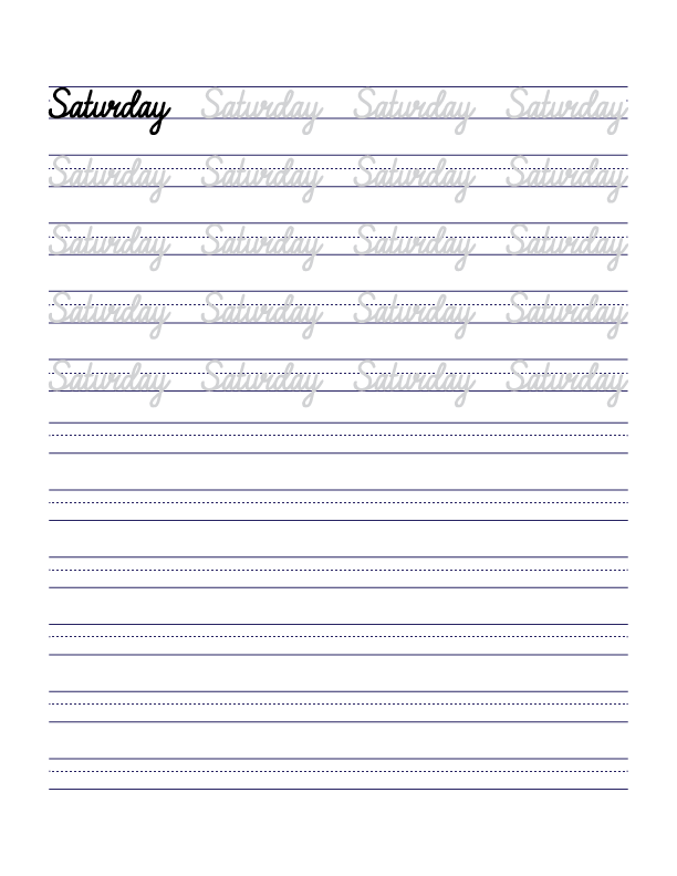 Saturday Cursive Handwriting Practice Sheets