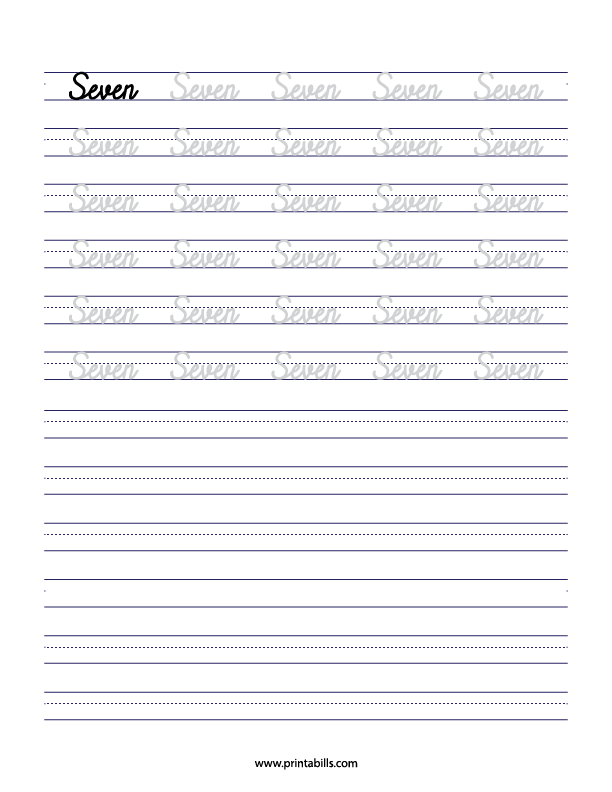 Seven Number Writing Practice Sheet