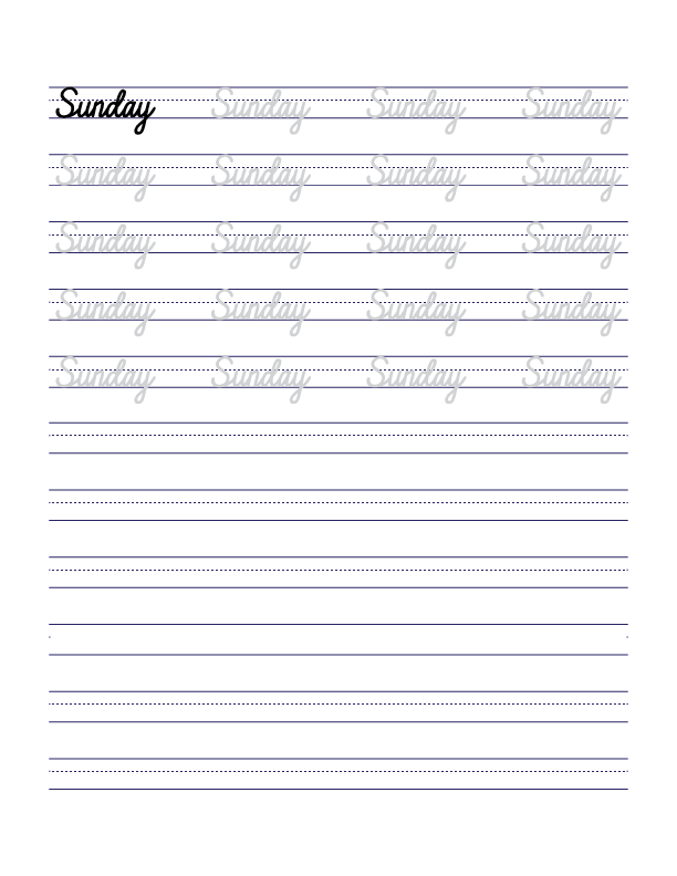 sunday Cursive Handwriting Practice Sheets