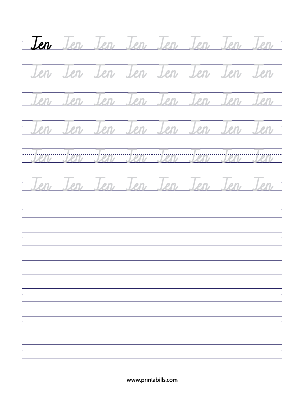 Ten Number Writing Practice Sheet