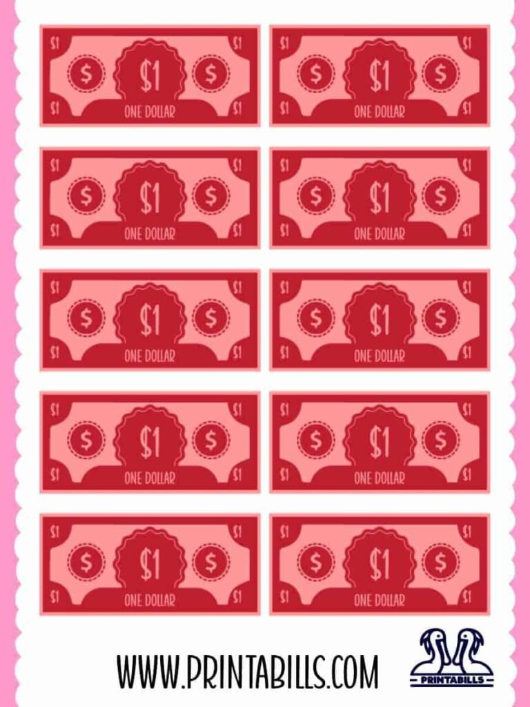 1 Dollar Play Money For Kids Printable