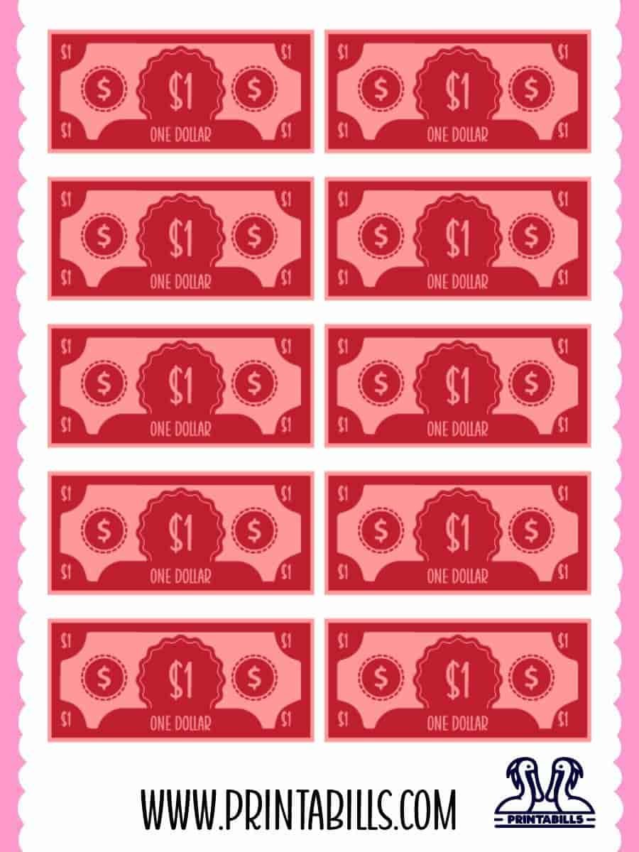 1 Dollar Play Money For Kids Printable
