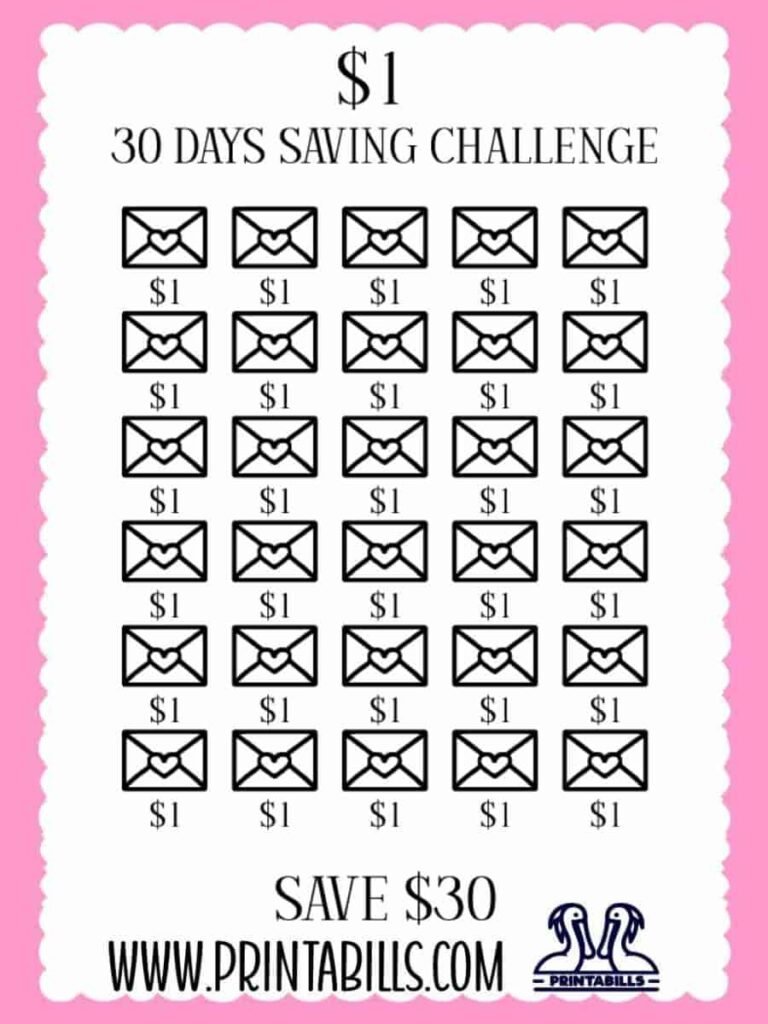 $1 For 30 Days Low Income Savings Challenge Printable