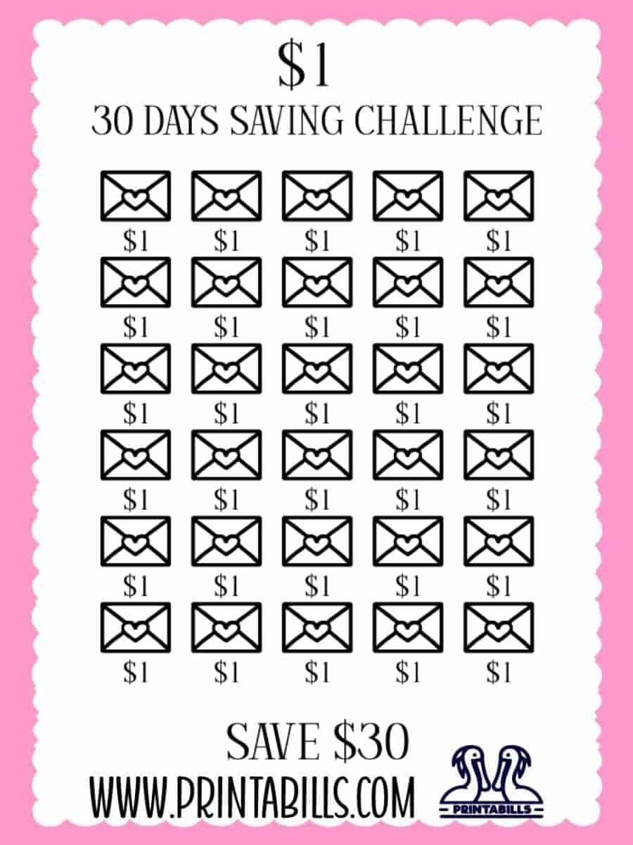 $1 For 30 Days Low Income Savings Challenge Printable
