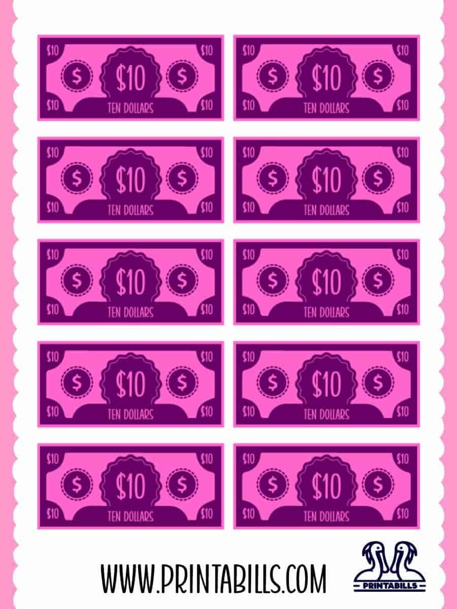 10 Dollar Play Money For Kids Printable