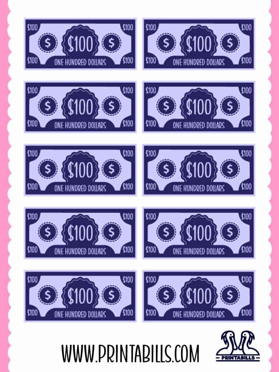 100 Dollar Play Money For Kids Printable