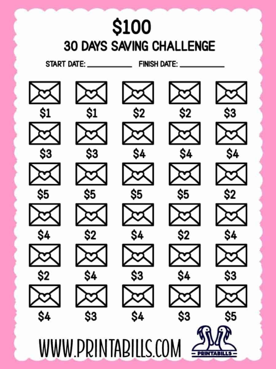 100 Dollar Saving Challenge In 30 Days Free Printable