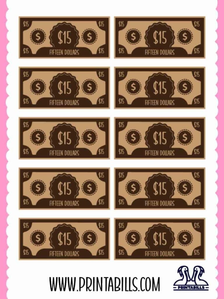 15 Dollar Fake Money For Kids Printable
