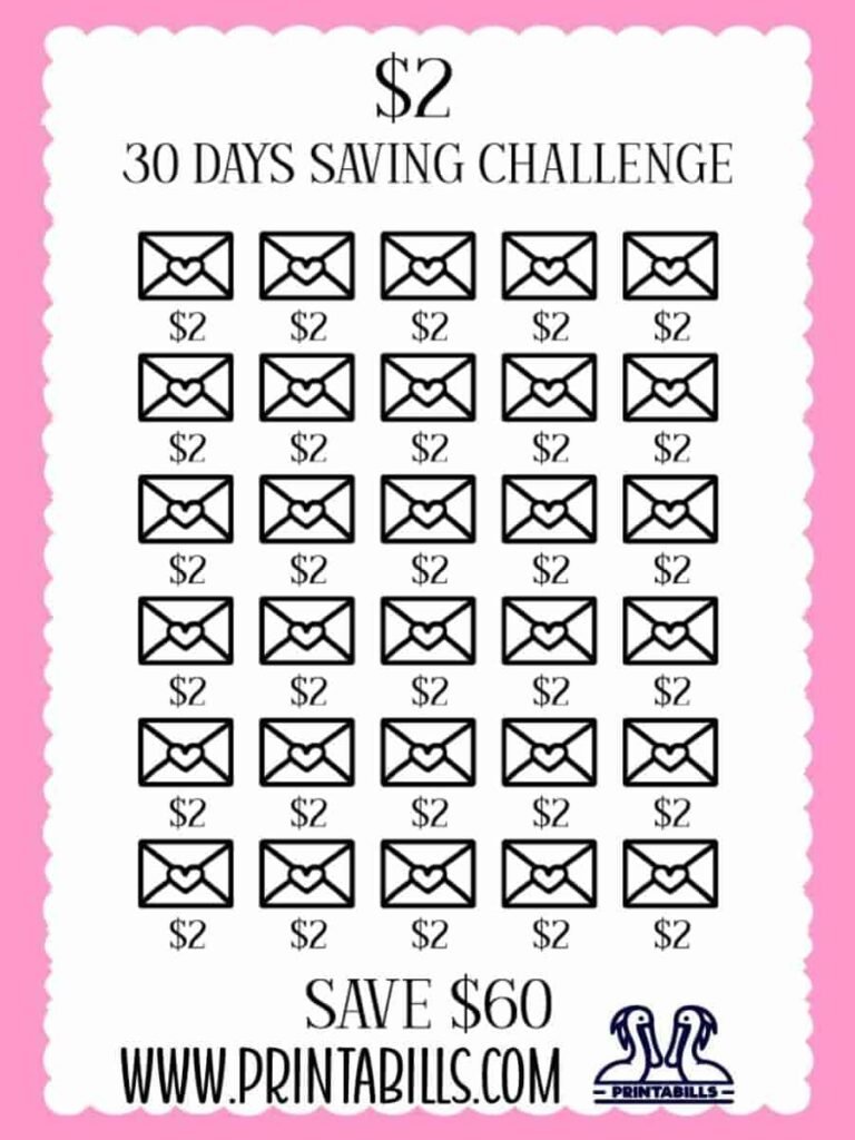 $2 For 30 Days Low Income Savings Challenge Printable