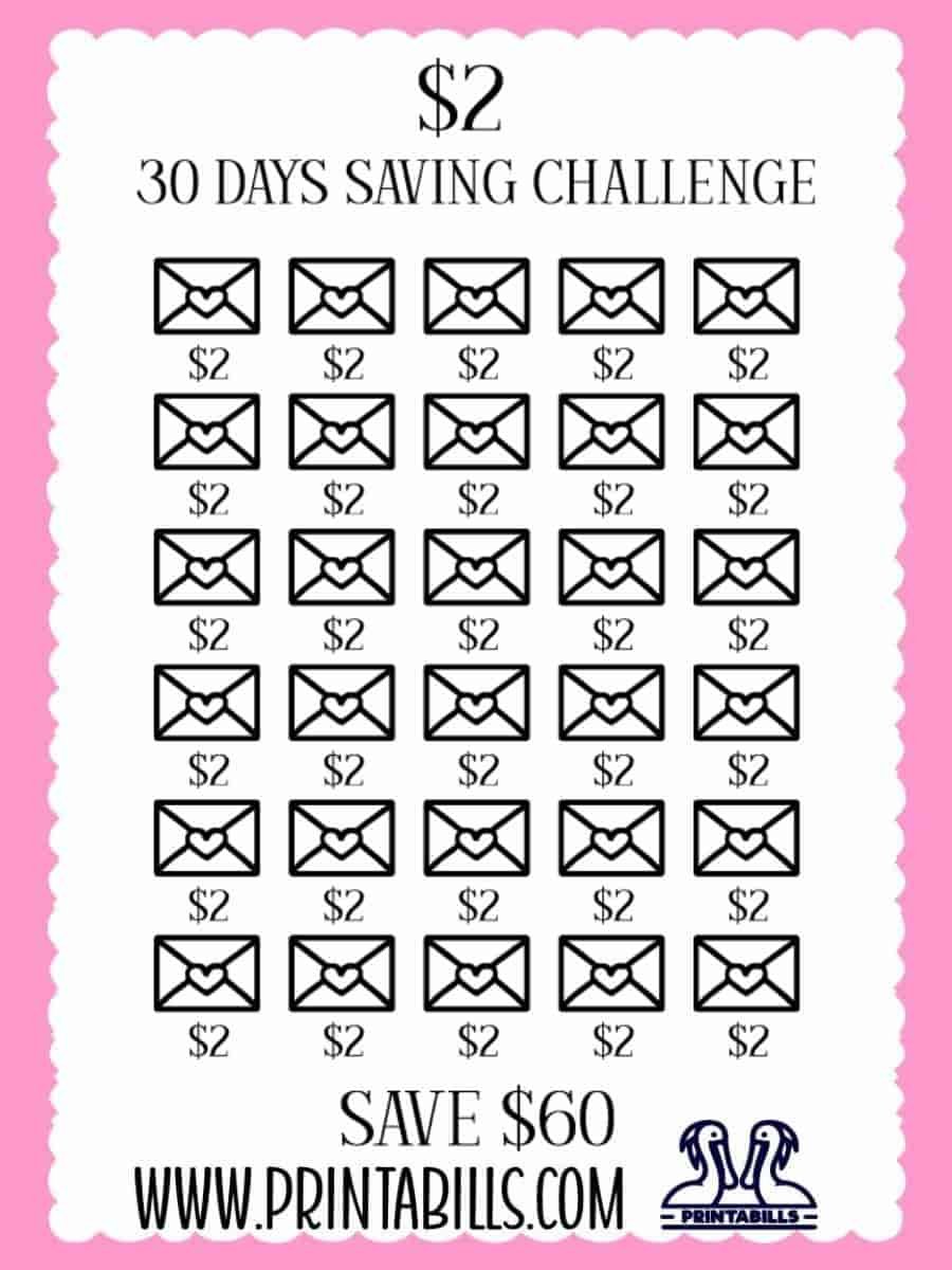$2 For 30 Days Low Income Savings Challenge Printable