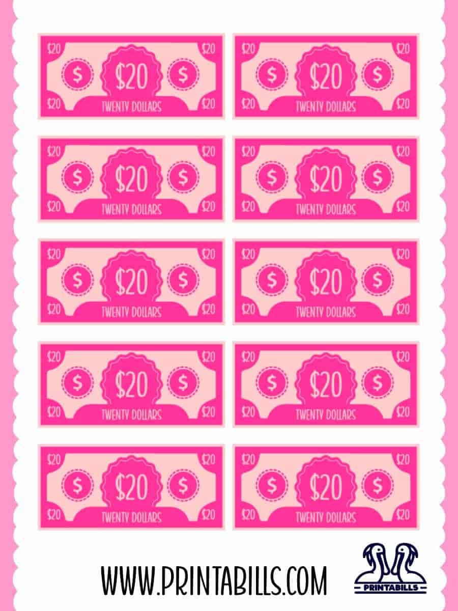 20 Dollar Play Money For Kids Printable