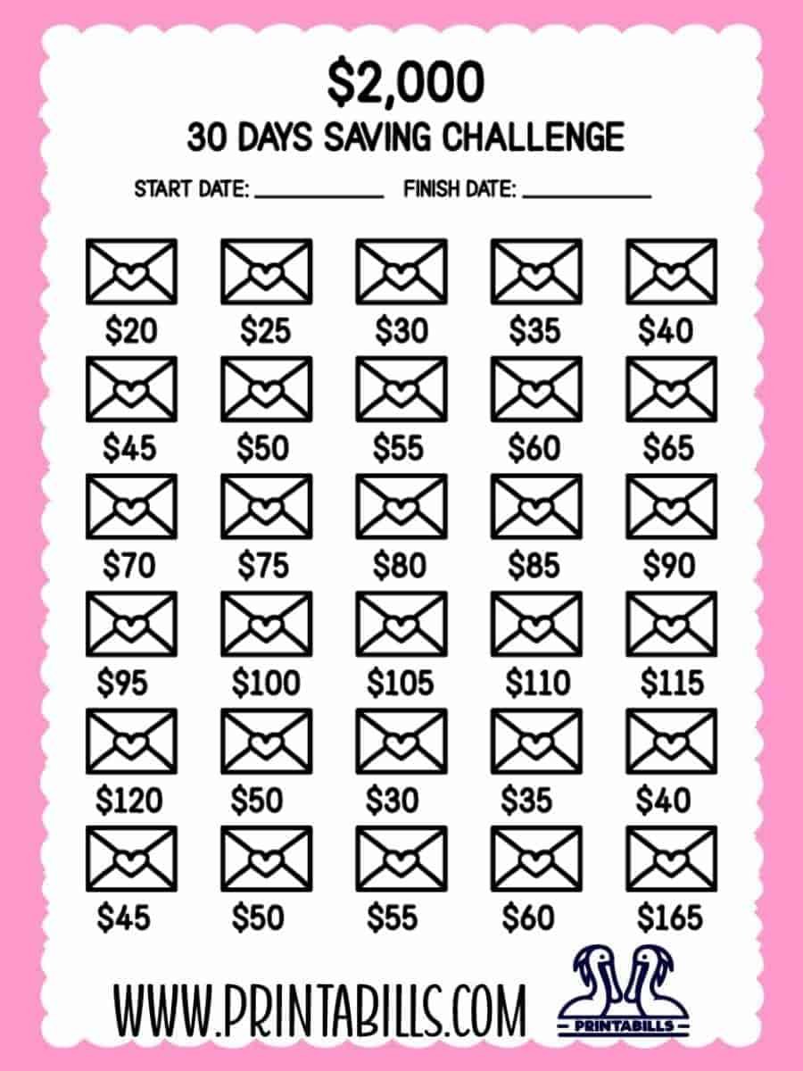 2000 Dollar Saving Challenge In 30 Days Free Printable
