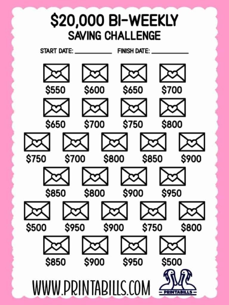20000 Dollar Bi Weekly Saving Challenge Printable