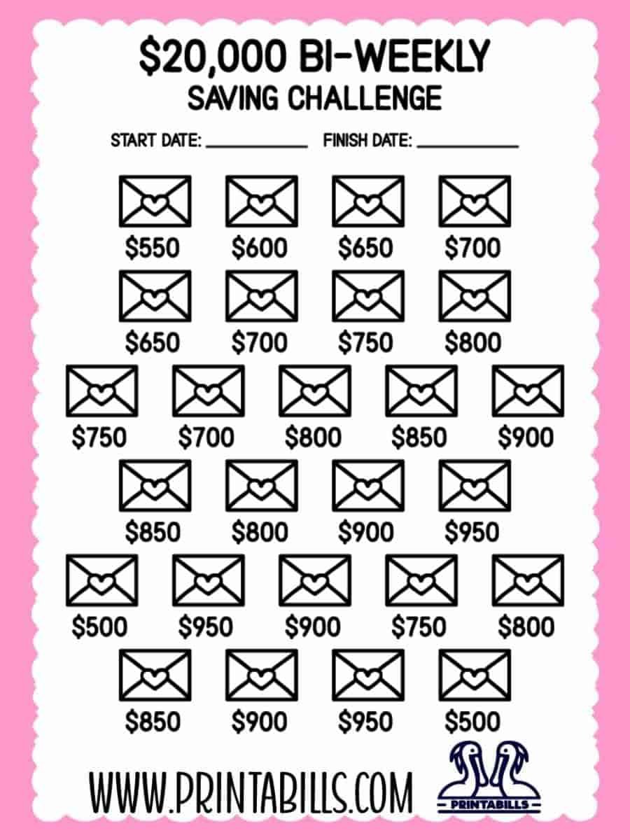 20000 Dollar Bi Weekly Saving Challenge Printable