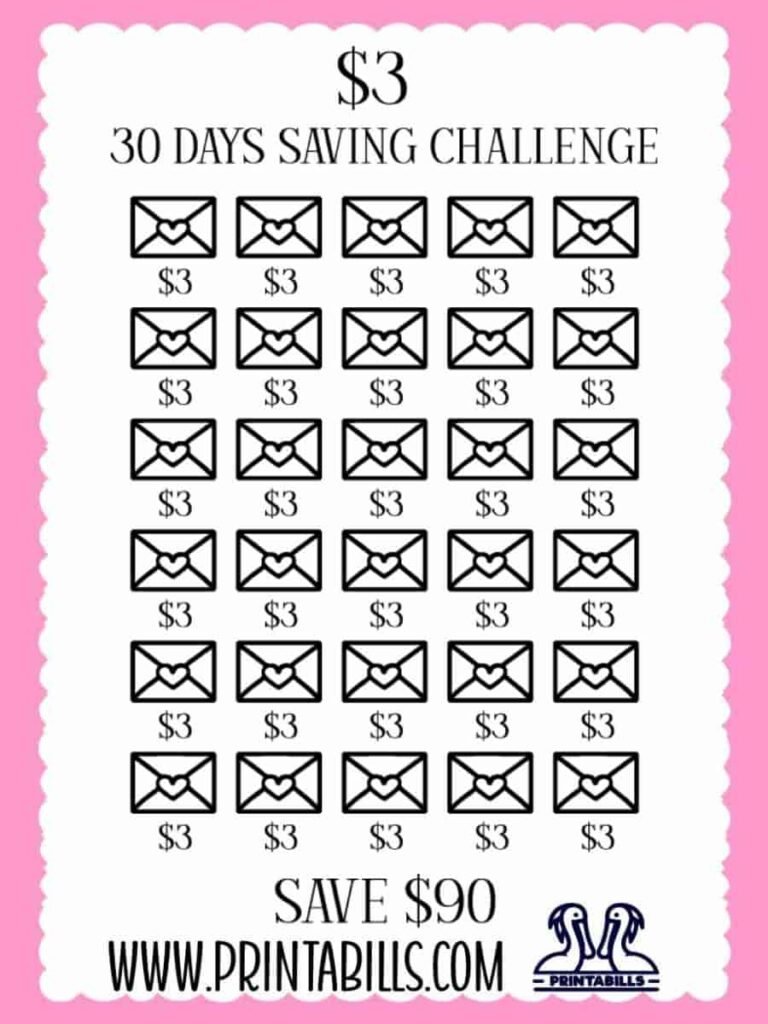 $3 For 30 Days Low Income Savings Challenge Printable