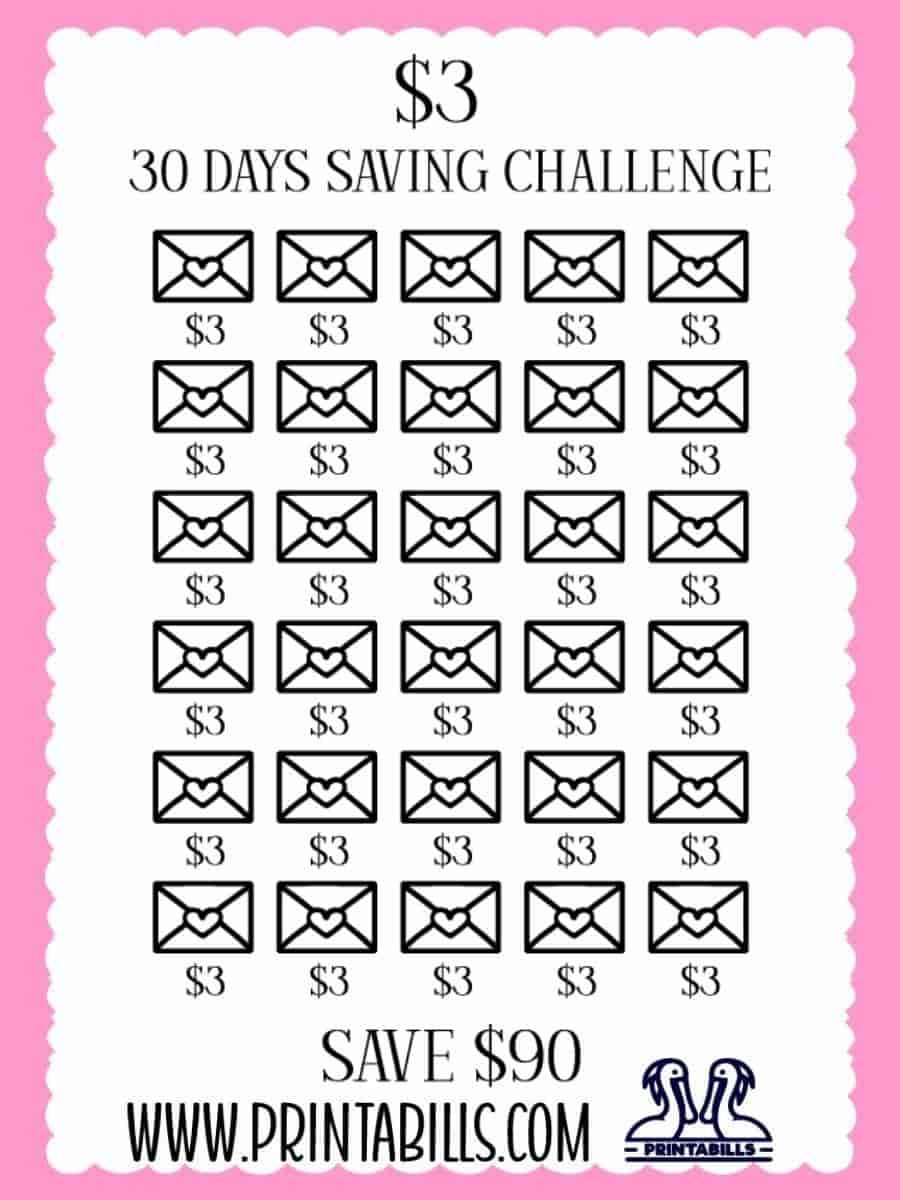 $3 For 30 Days Low Income Savings Challenge Printable