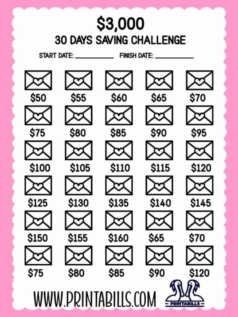 3000 Dollar Saving Challenge In 30 Days Free Printable