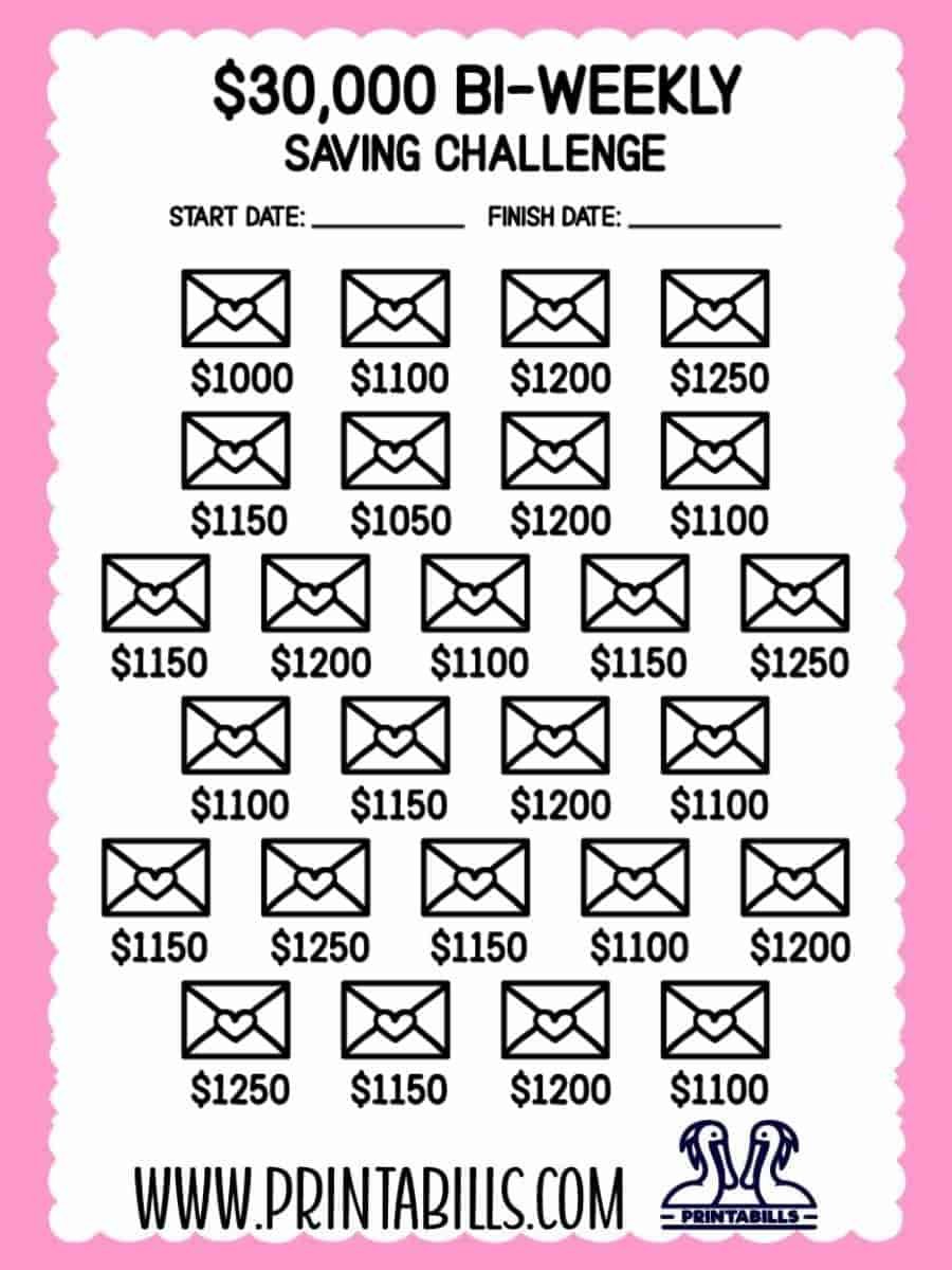 30000 Dollar Bi Weekly Saving Challenge Printable
