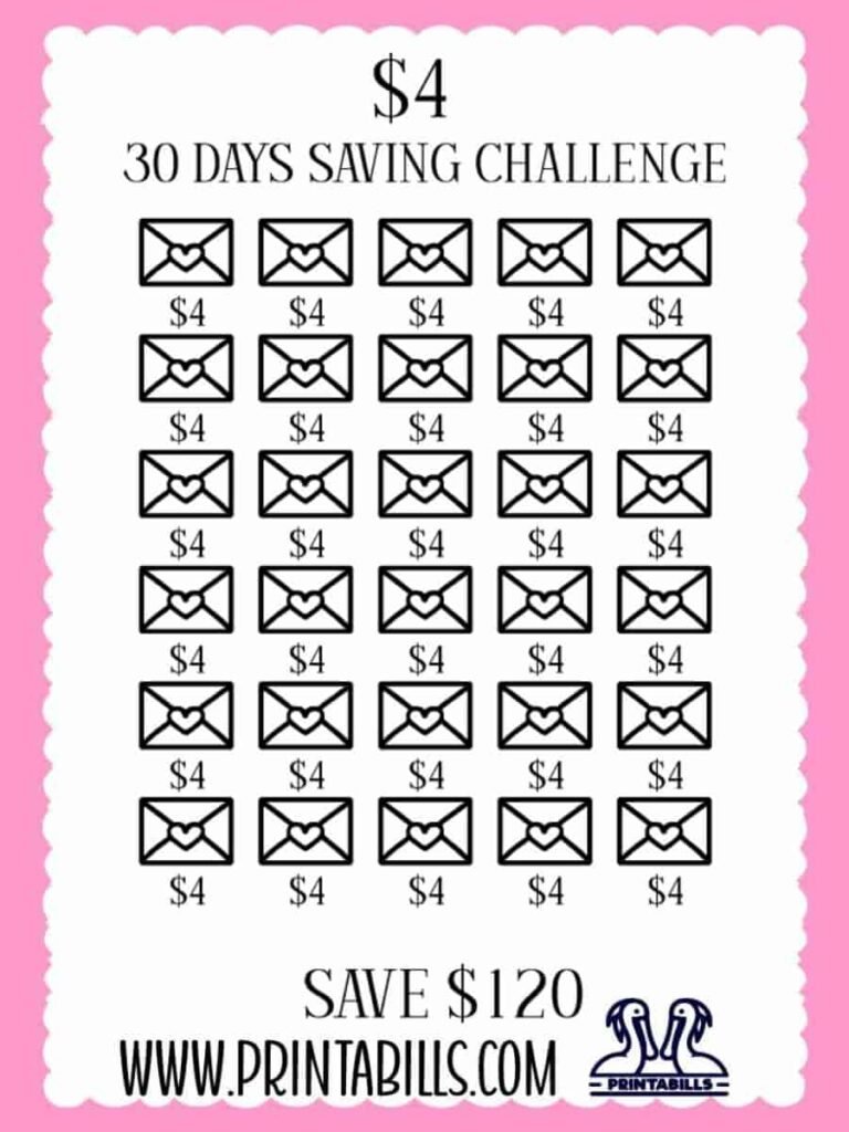 $4 For 30 Days Low Income Savings Challenge Printable