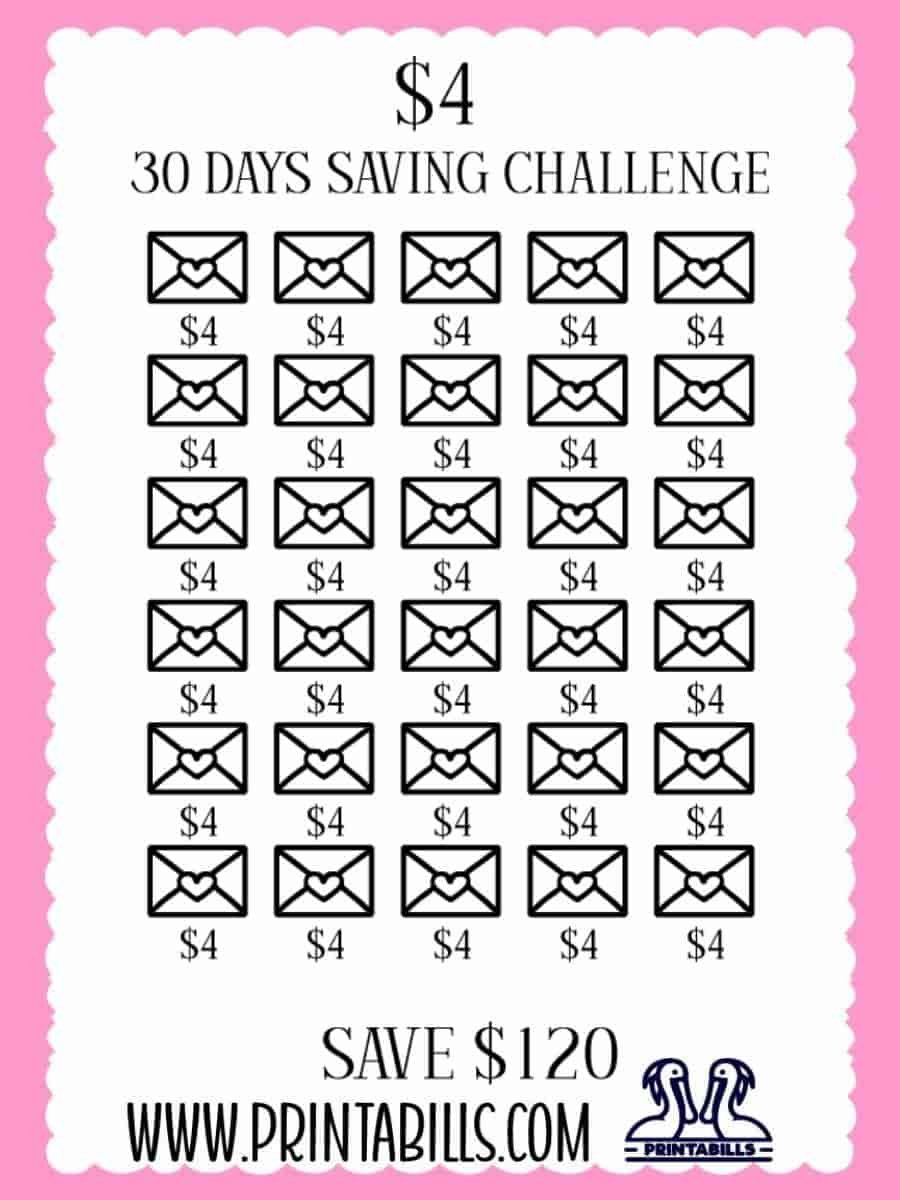 $4 For 30 Days Low Income Savings Challenge Printable