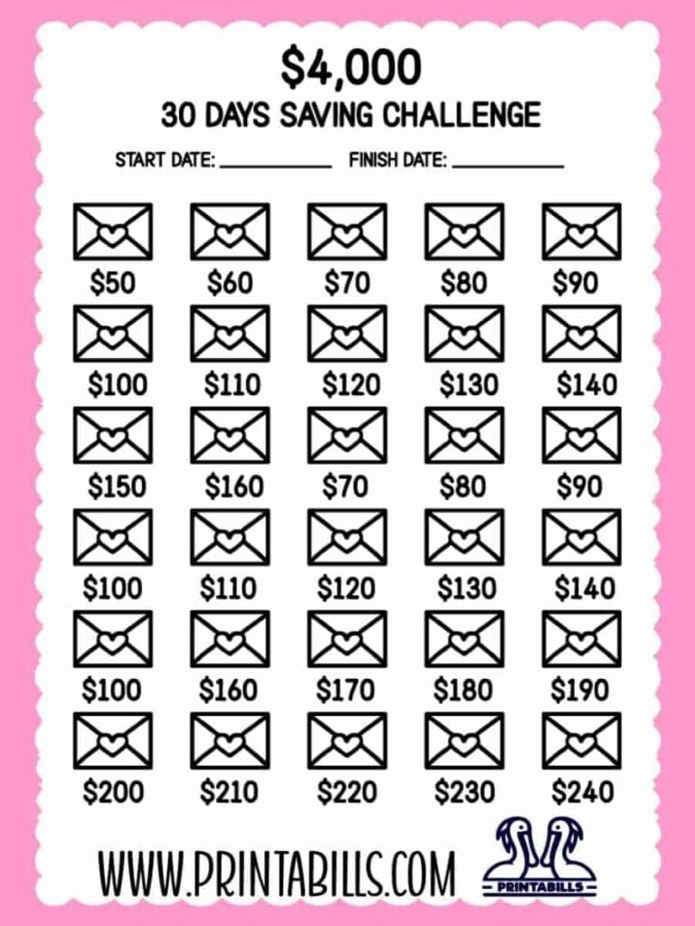 4000 Dollar Saving Challenge In 30 Days Free Printable