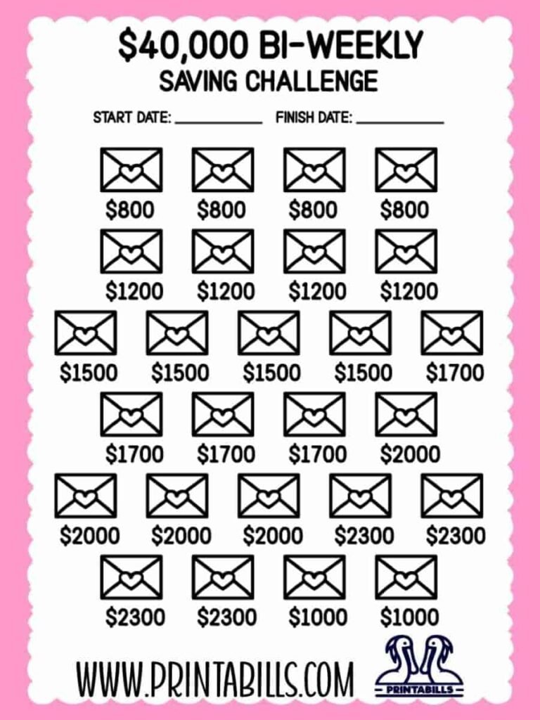 40000 Dollar Bi Weekly Saving Challenge Printable