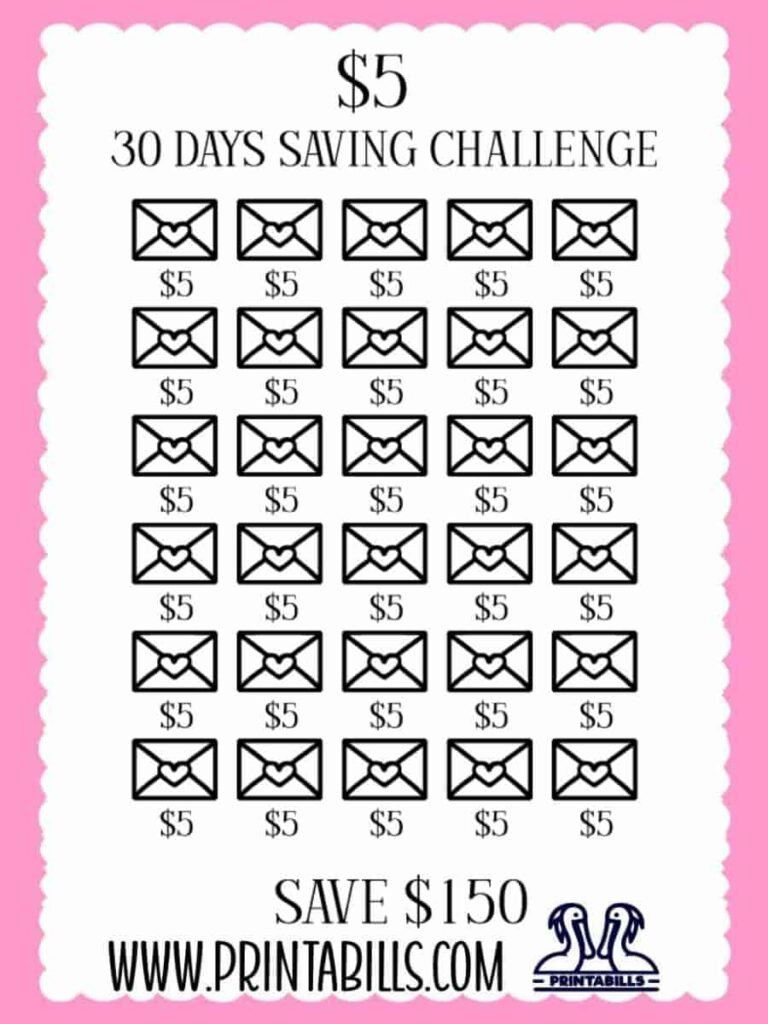 $5 For 30 Days Low Income Savings Challenge Printable