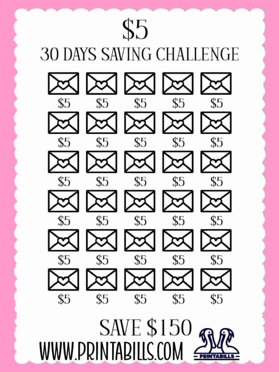 $5 For 30 Days Low Income Savings Challenge Printable