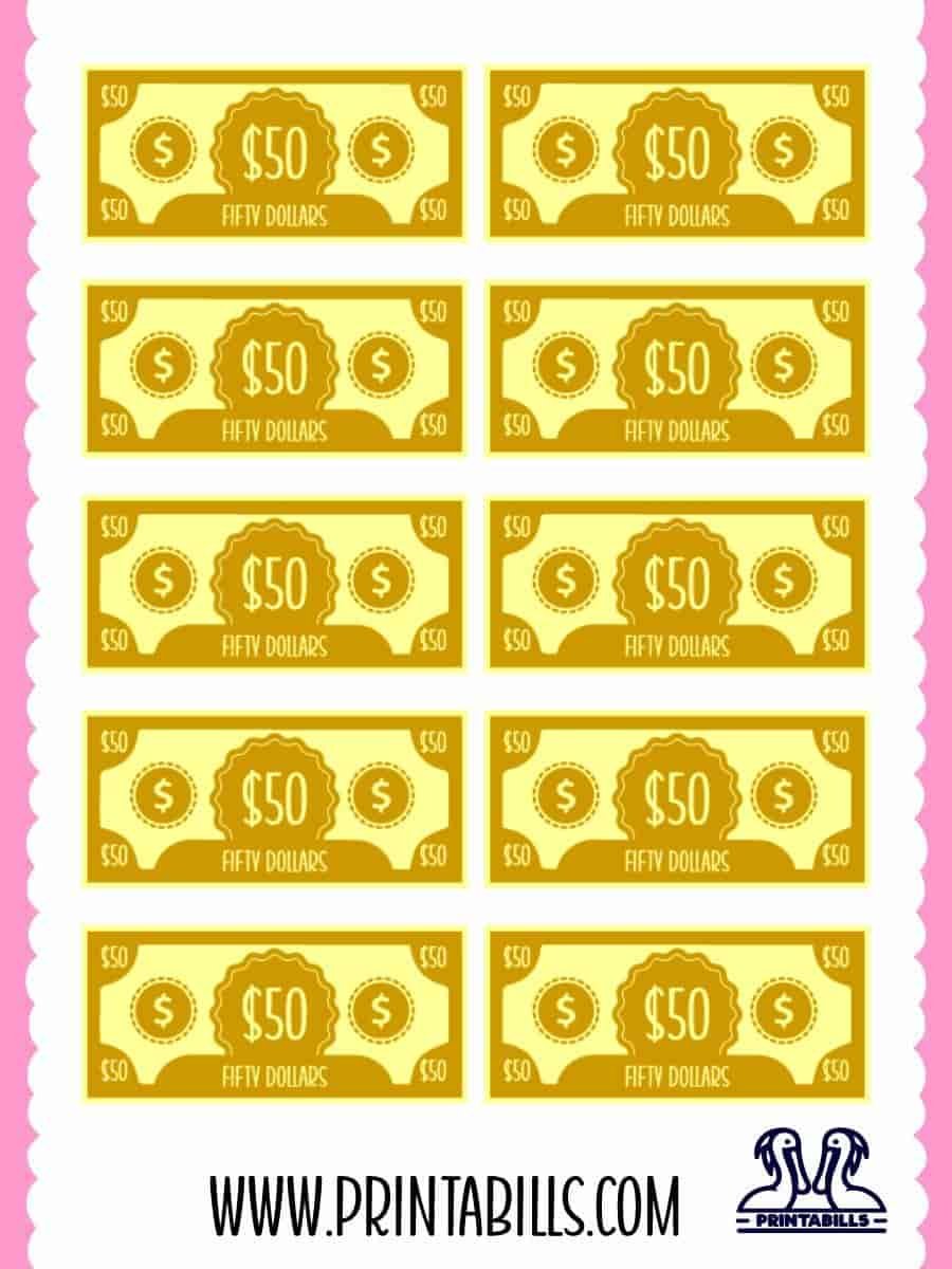 50 Dollar Play Money For Kids Printable