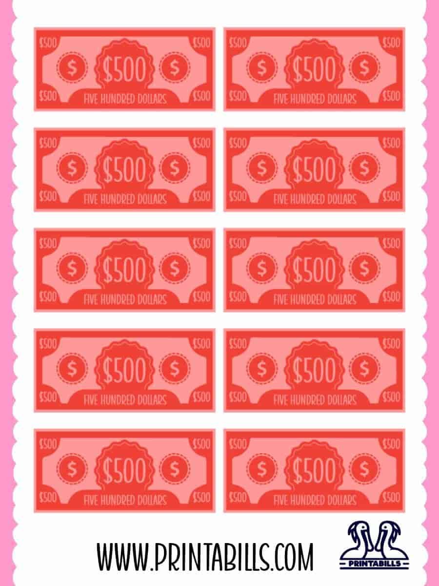 500 Dollar Play Money For Kids Printable