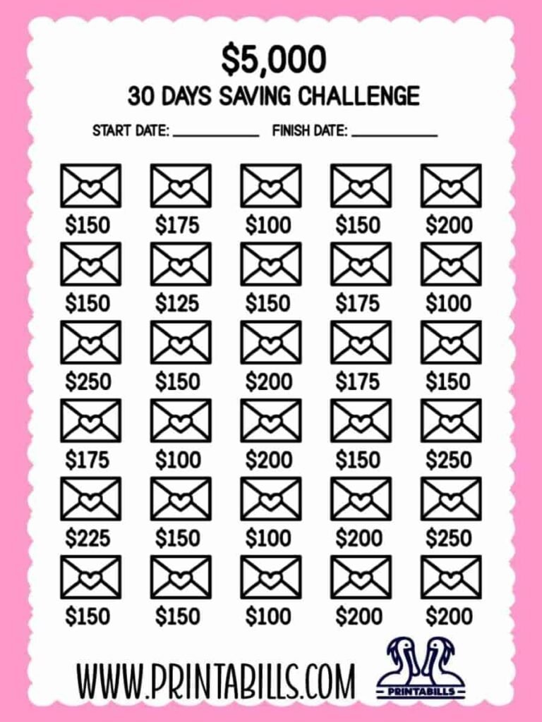 5000 Dollar Saving Challenge In 30 Days Free Printable