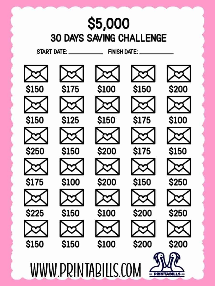 5000 Dollar Saving Challenge In 30 Days Free Printable