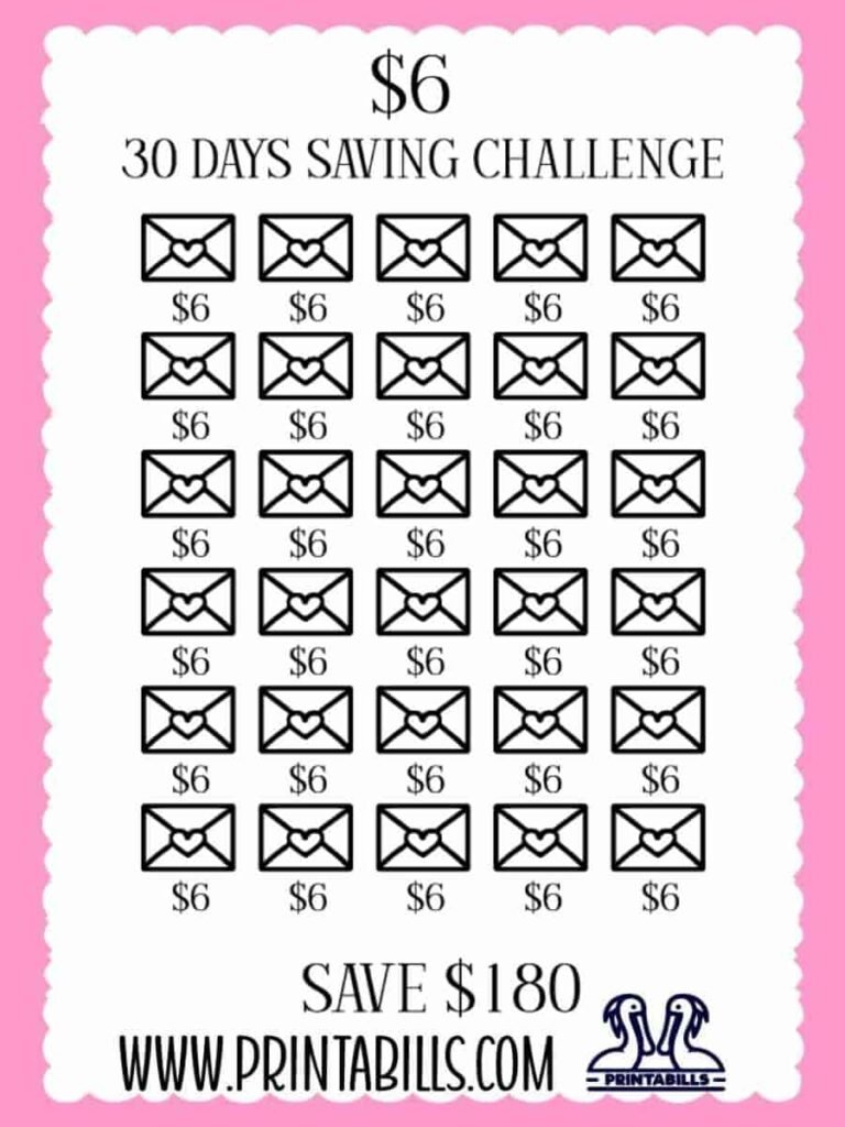$6 For 30 Days Low Income Savings Challenge Printable