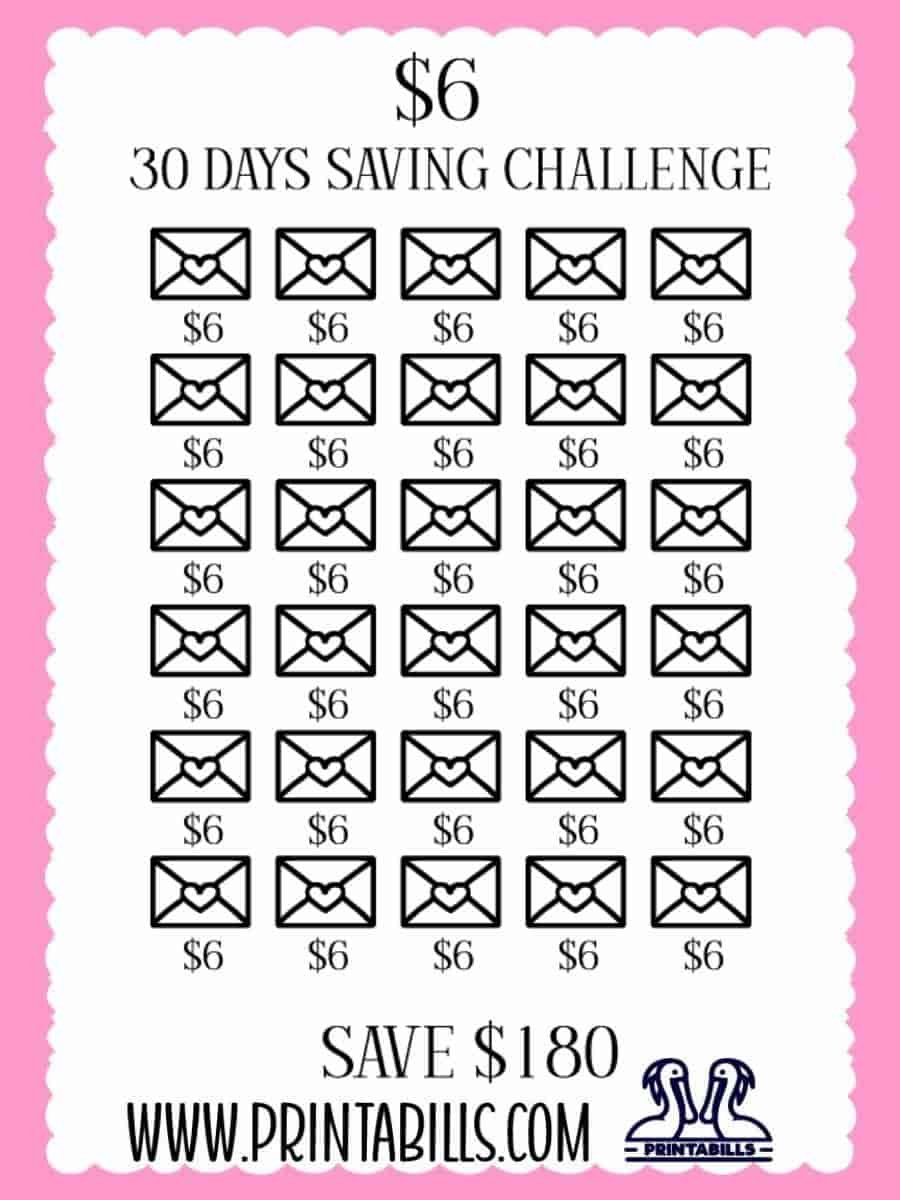 $6 For 30 Days Low Income Savings Challenge Printable