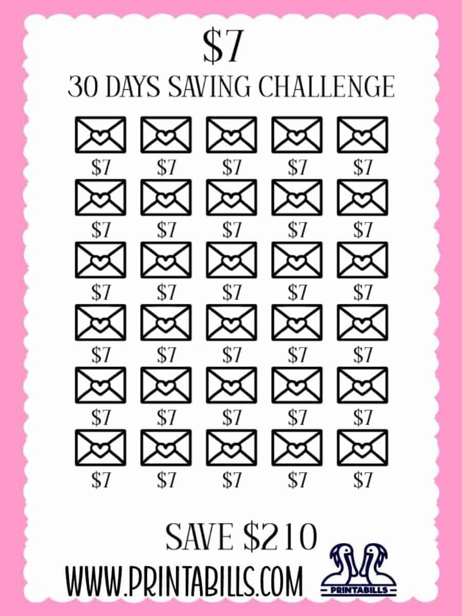 $7 For 30 Days Low Income Savings Challenge Printable