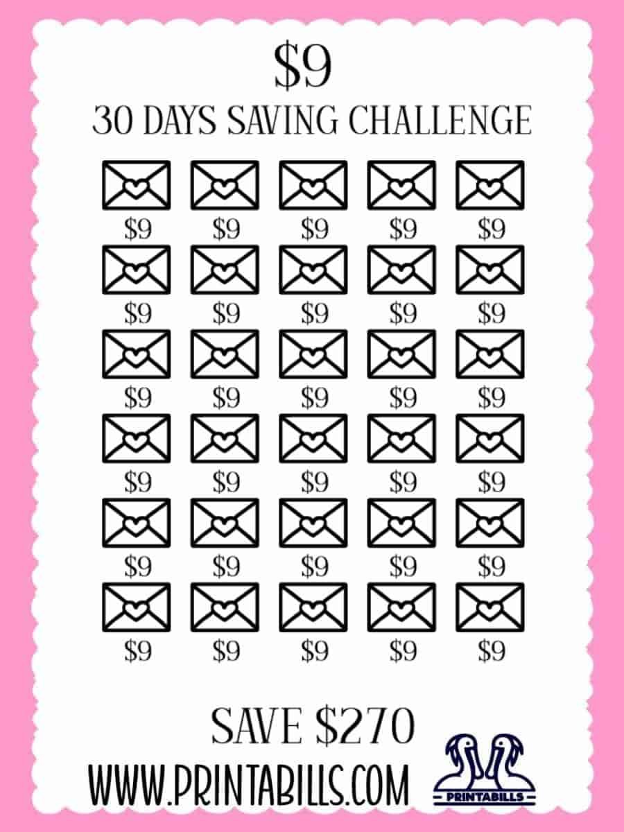 $9 For 30 Days Low Income Savings Challenge Printable