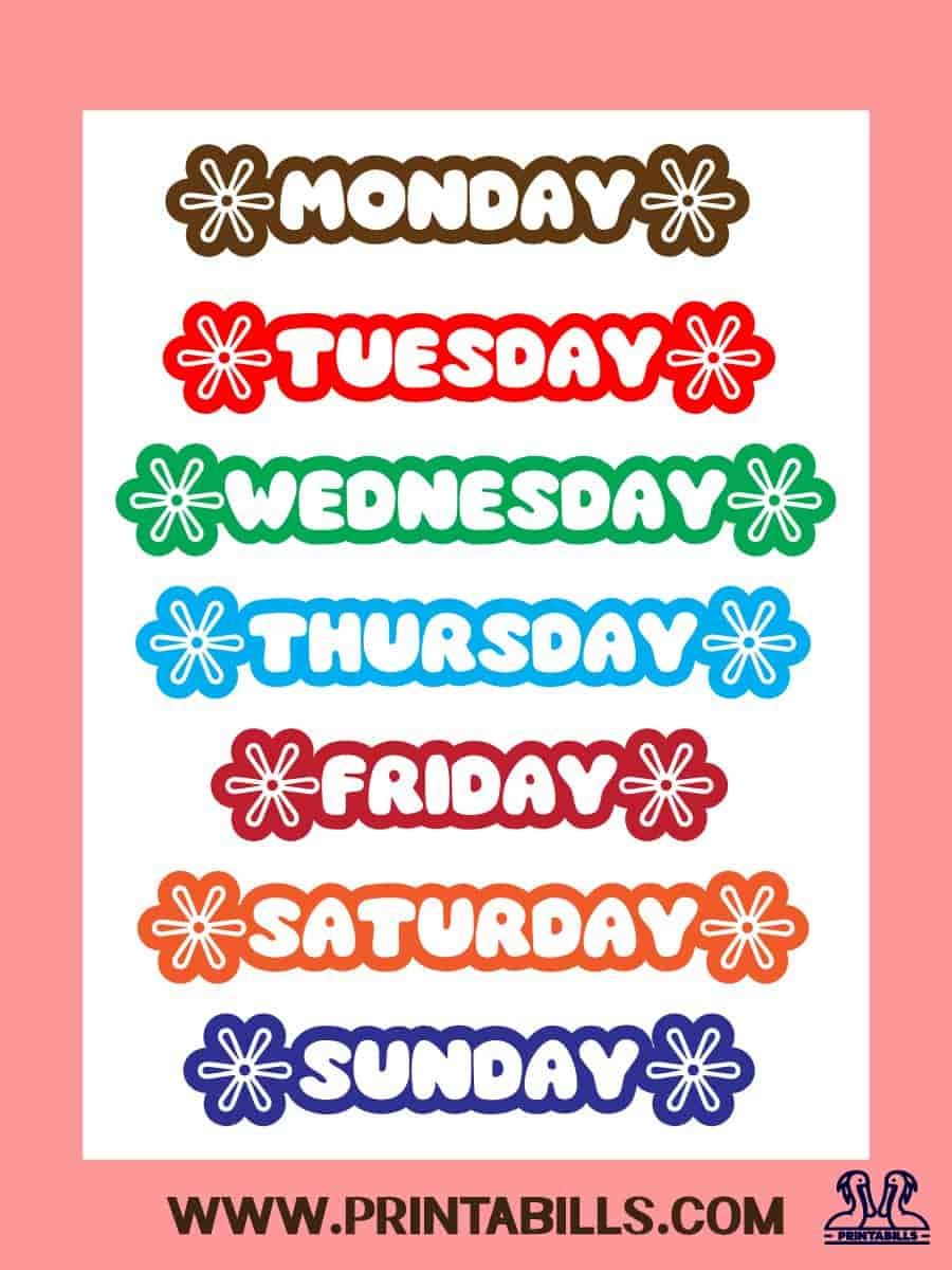 Days Of The Week Printable