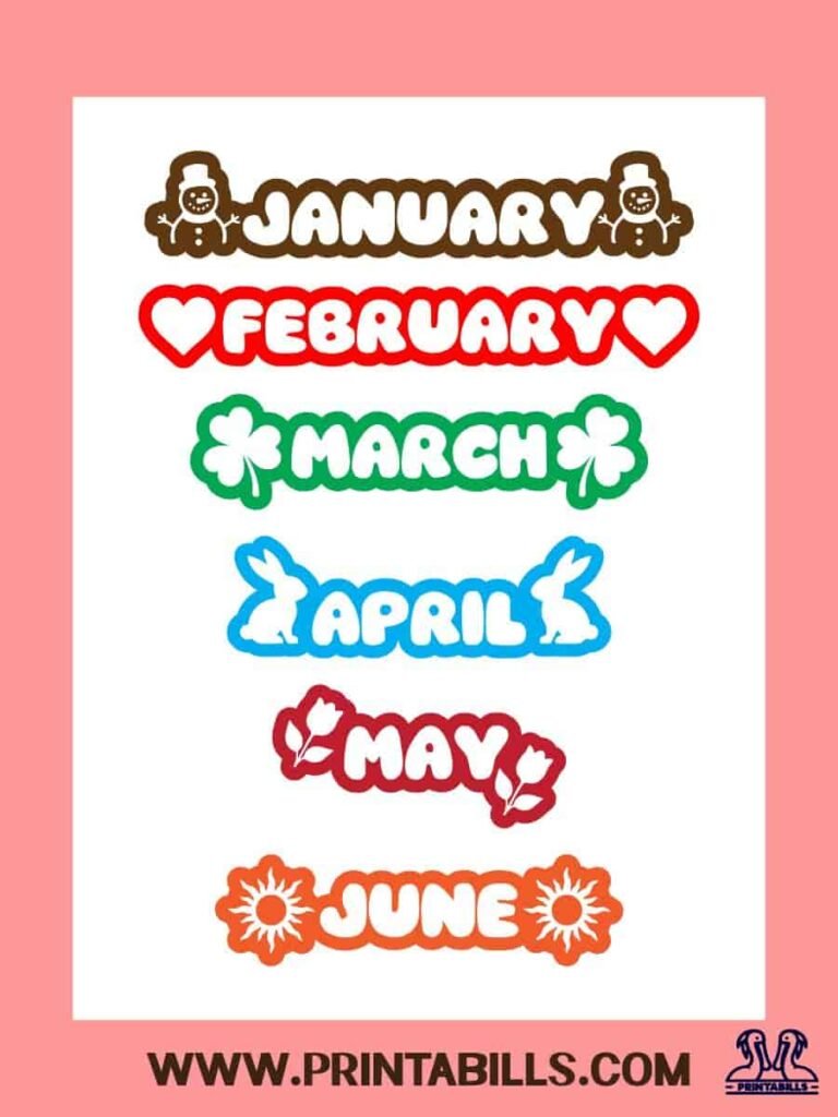Months Of The Year Printable