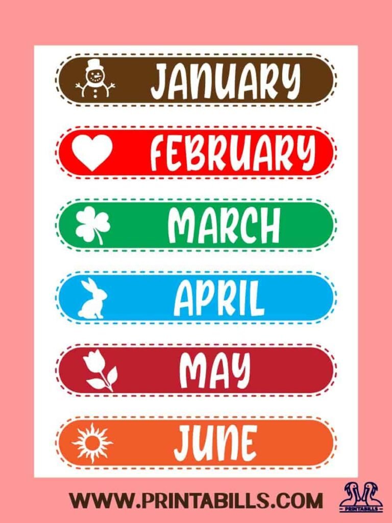 Printable Months of the Year printables