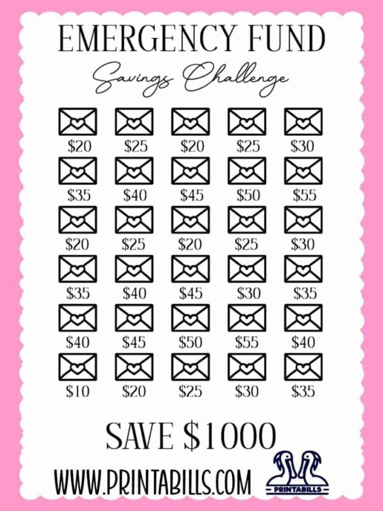 Emergency Fund Savings Challenge Printable